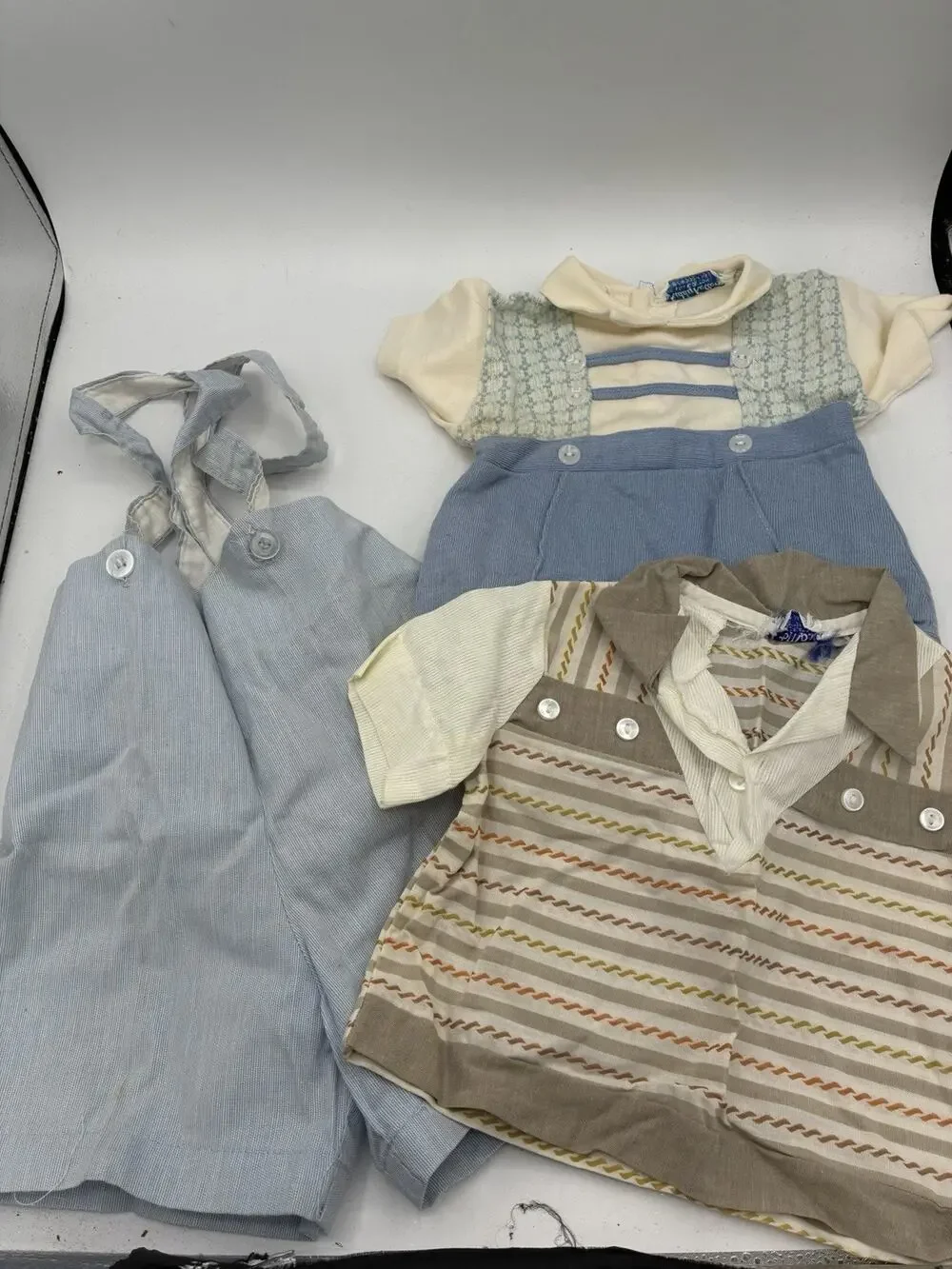 Vintage Baby Rompers Lot 3 Coombs Kiddy Kotton Blue Pinstripe Overalls